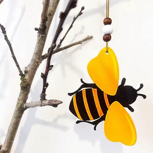 Alt view image 3 of 6 - Bee Ornaments Wooden Bumble Bees Cutouts Decorations for Tree Tray Wreath Christmas Festival Bee Sign Art Crafts Home Hanging Decor, 3 PCS