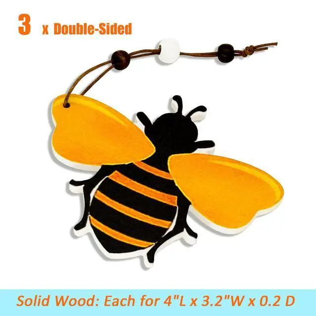 Alt view image 6 of 6 - Bee Ornaments Wooden Bumble Bees Cutouts Decorations for Tree Tray Wreath Christmas Festival Bee Sign Art Crafts Home Hanging Decor, 3 PCS
