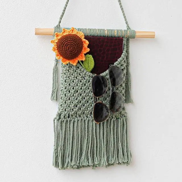 Main image of Macrame Wall Hanging Basket Decor - Boho Wall Basket Decor - Large Wall Art - Mail Organizer Wall Mount - Key And Letter Holder For Wall - Sage Green 13 x 15 inches