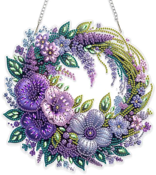 Main image of Spring Diamond Art Hanging Kit for Adults, DIY Diamonds Painting Door Hanging Board Kit, Special Crystal Diamond Art Painting Pendant Ornament (Flower Wreath)