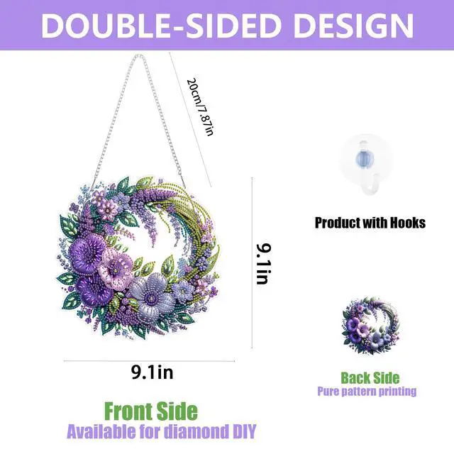 Alt view image 7 of 7 - Spring Diamond Art Hanging Kit for Adults, DIY Diamonds Painting Door Hanging Board Kit, Special Crystal Diamond Art Painting Pendant Ornament (Flower Wreath)