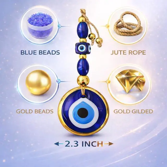 Alt view image 3 of 6 - 2.3" Turkish Evil Eye Decor Ornament Gold - Evil Eye Wall Hanging in a Box - Home Protection Charm Evil Eye Wall Decor - Turkish Nazar Amulet