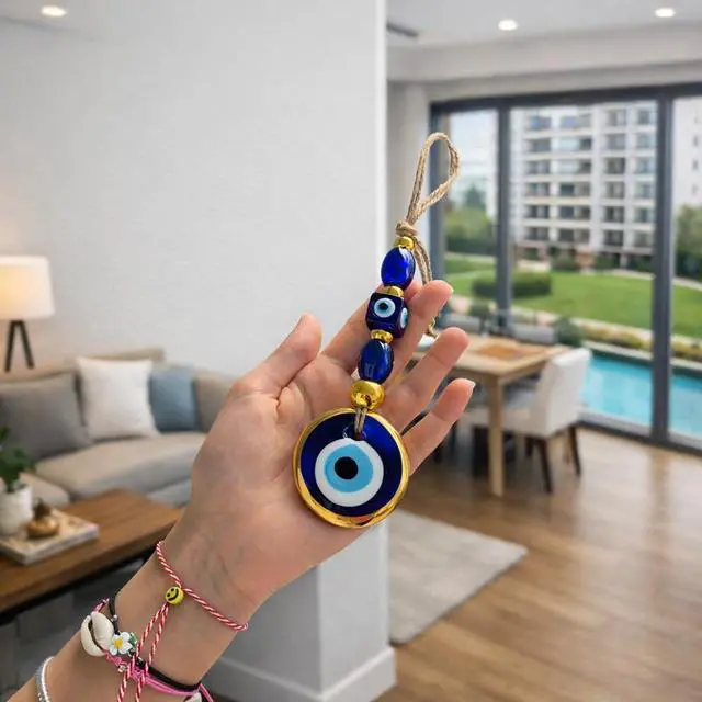 Alt view image 4 of 6 - 2.3" Turkish Evil Eye Decor Ornament Gold - Evil Eye Wall Hanging in a Box - Home Protection Charm Evil Eye Wall Decor - Turkish Nazar Amulet