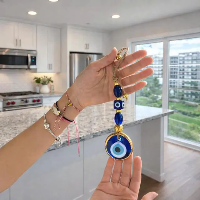 Alt view image 6 of 6 - 2.3" Turkish Evil Eye Decor Ornament Gold - Evil Eye Wall Hanging in a Box - Home Protection Charm Evil Eye Wall Decor - Turkish Nazar Amulet