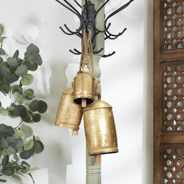 Alt view image 2 of 7 - Metal Cow Bells, Meditation Bell, Set of 3, 10", 7", 5"H, Gold