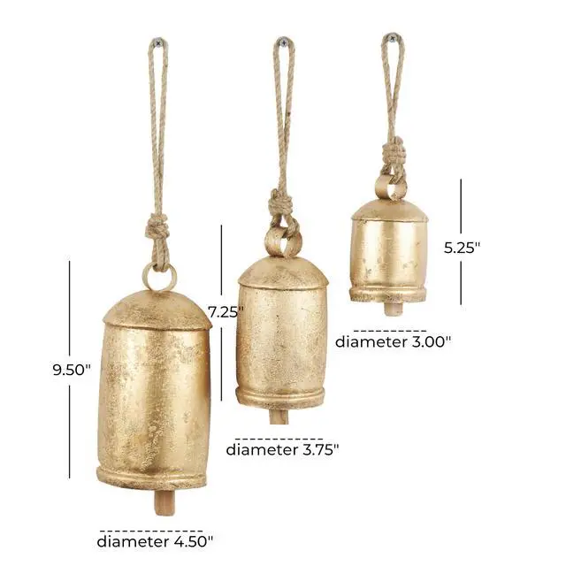 Alt view image 4 of 7 - Metal Cow Bells, Meditation Bell, Set of 3, 10", 7", 5"H, Gold