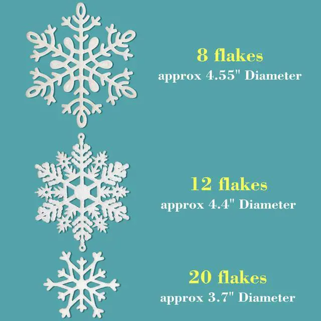 Alt view image 2 of 7 - 40Pcs White Glitter Snowflake Winter Snowflake Ornaments Christmas Hanging Decorations with 197 Inches Silver Rope for Wedding Birthday Home Xmas Tree Window Door Accessories