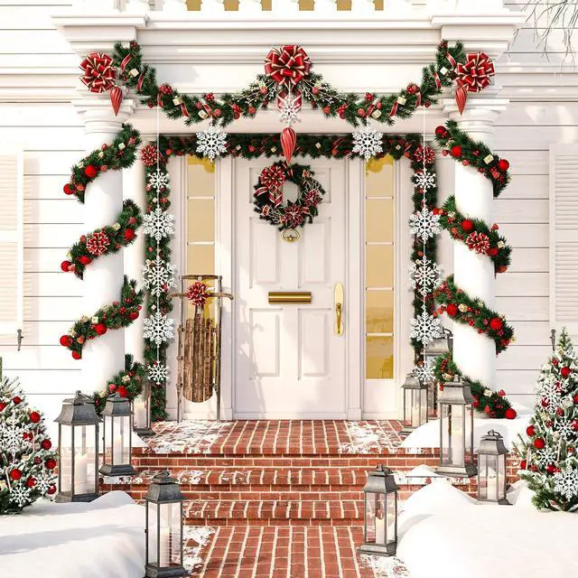 Alt view image 5 of 7 - 40Pcs White Glitter Snowflake Winter Snowflake Ornaments Christmas Hanging Decorations with 197 Inches Silver Rope for Wedding Birthday Home Xmas Tree Window Door Accessories