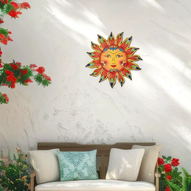 Alt view image 2 of 6 - Metal Sun Flower Wall Decor,12.87 inches Sun Wall Art Hanging Decoration for Indoor and Outdoor, Garden Farmhouse Yard Patio Fence Living Room Bedroom Decor