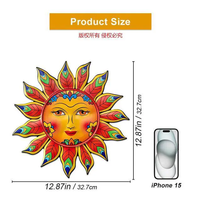Alt view image 3 of 6 - Metal Sun Flower Wall Decor,12.87 inches Sun Wall Art Hanging Decoration for Indoor and Outdoor, Garden Farmhouse Yard Patio Fence Living Room Bedroom Decor