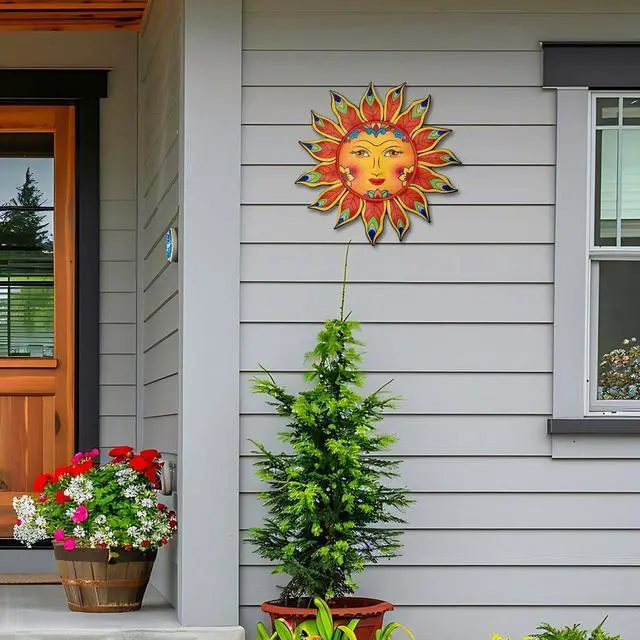 Alt view image 5 of 6 - Metal Sun Flower Wall Decor,12.87 inches Sun Wall Art Hanging Decoration for Indoor and Outdoor, Garden Farmhouse Yard Patio Fence Living Room Bedroom Decor