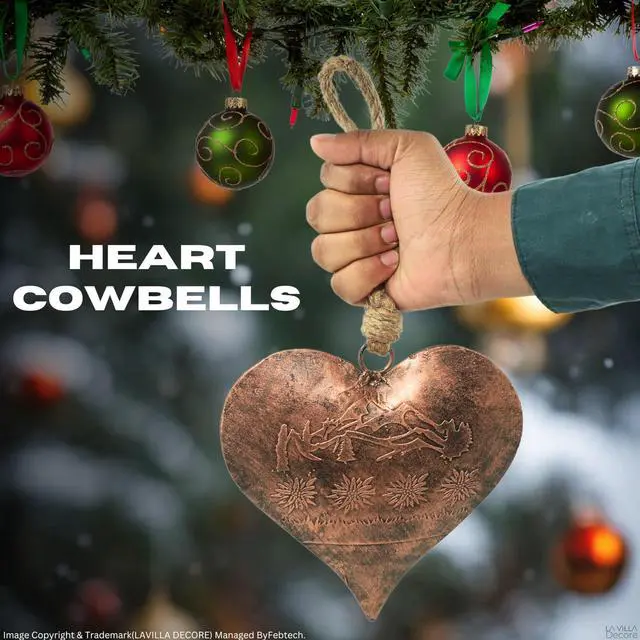 Alt view image 4 of 5 - Vintage Copper Heart-Shaped Hanging Ornament Floral Engraved Metal Decor with Jute Rope, Farmhouse Art or Christmas Tree Decoration -7.5 Inches