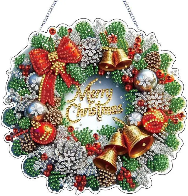 Main image of Christmas Wreath Diamond Art Hanging Kit for Adults, DIY Diamonds Painting Door Hanger Board Kit, Special Acrylic Diamond Art Painting Pendant Ornament (Christmas Wreath)
