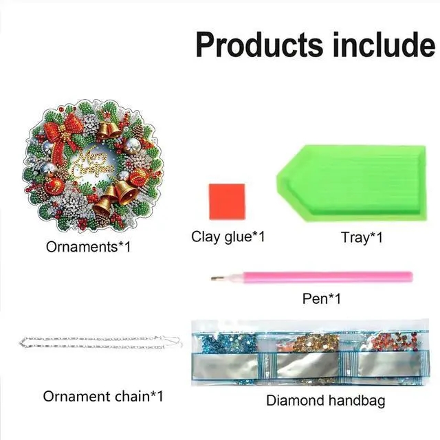 Alt view image 5 of 7 - Christmas Wreath Diamond Art Hanging Kit for Adults, DIY Diamonds Painting Door Hanger Board Kit, Special Acrylic Diamond Art Painting Pendant Ornament (Christmas Wreath)