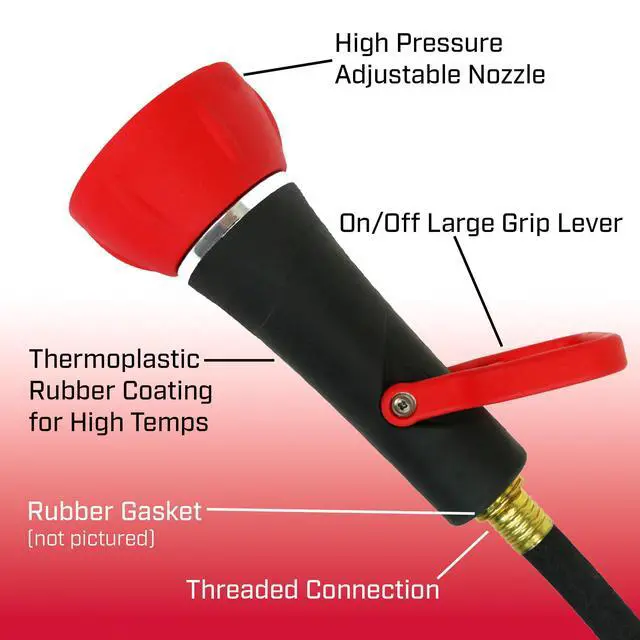 Alt view image 2 of 6 - High Flow Firefighter Style Garden Hose Nozzle, Classic Fireman Style Grip Nozzle with Threaded Garden Hose Connection, Adjustable Twist Nozzle, Up to 250 PSI, Red/Black