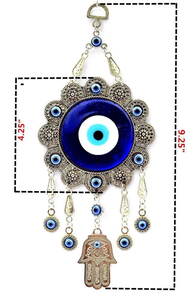 Alt view image 3 of 7 - Blue Evil Eye with Hamsa Hand Protection Wall Hanging Ornament Decor Sunflower Design (with a Betterdecor Pouch)-006