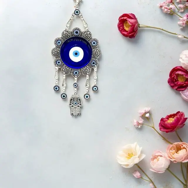 Alt view image 5 of 7 - Blue Evil Eye with Hamsa Hand Protection Wall Hanging Ornament Decor Sunflower Design (with a Betterdecor Pouch)-006