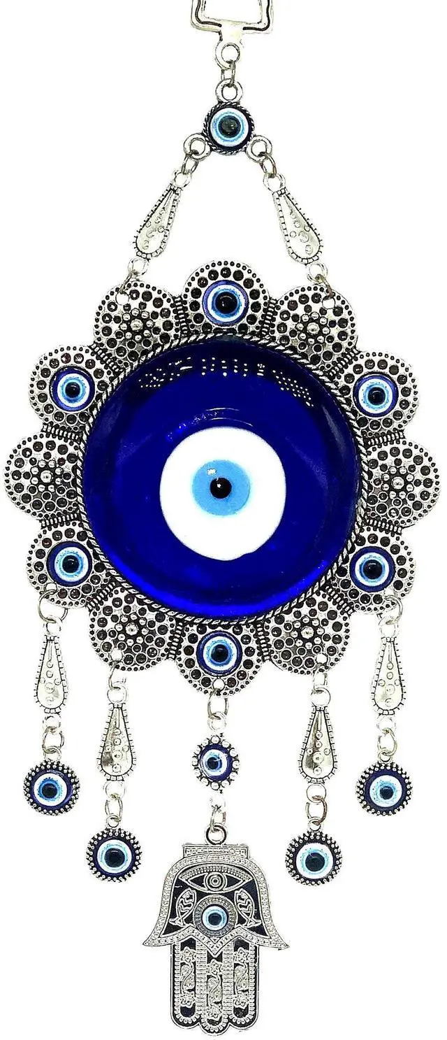 Main image of Blue Evil Eye with Hamsa Hand Protection Wall Hanging Ornament Decor Sunflower Design (with a Betterdecor Pouch)-006