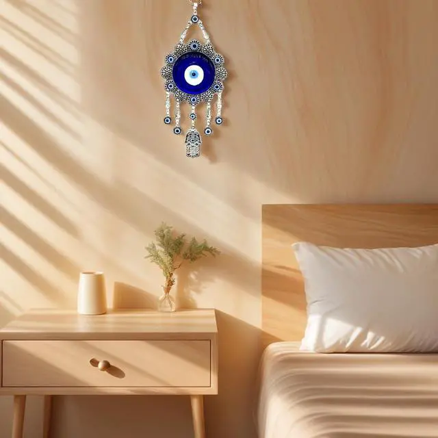 Alt view image 6 of 7 - Blue Evil Eye with Hamsa Hand Protection Wall Hanging Ornament Decor Sunflower Design (with a Betterdecor Pouch)-006