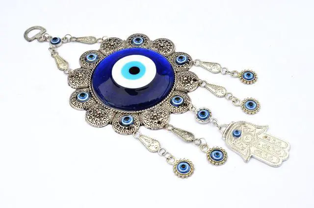 Alt view image 2 of 7 - Blue Evil Eye with Hamsa Hand Protection Wall Hanging Ornament Decor Sunflower Design (with a Betterdecor Pouch)-006
