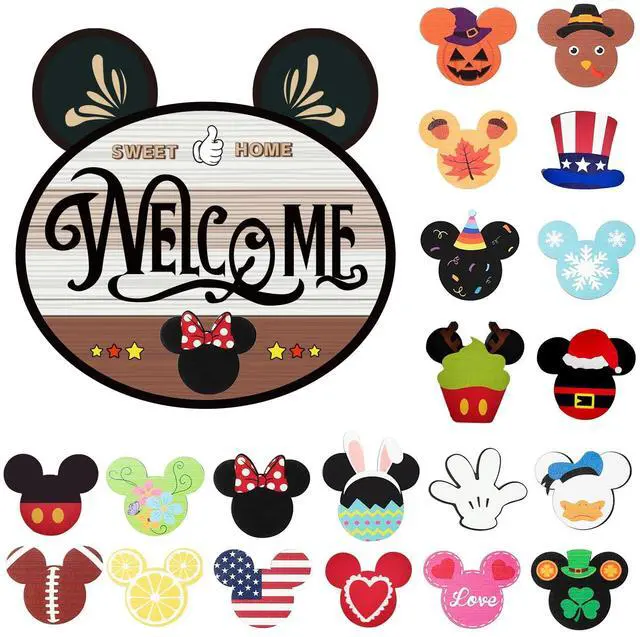 Main image of 15.7'' Cute Mouse Seasonal Interchangeable Home Sign for Front Porch,18pcs Interchangeable Hanging Vertical Welcome Door Sign for Farmhouse/Wall/Porch Decor and Housewarming Gift