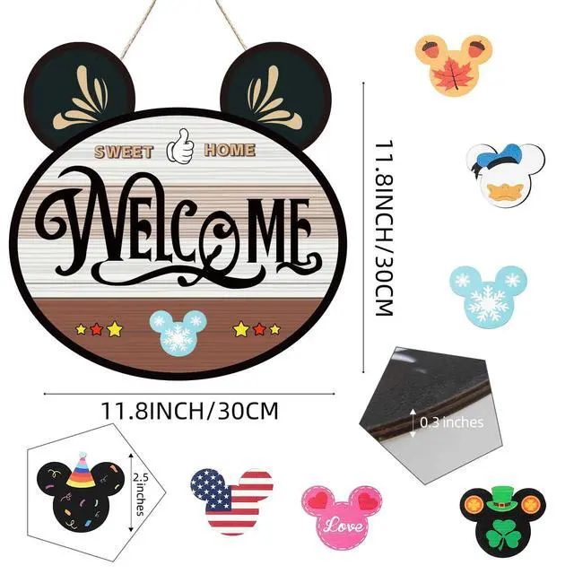 Alt view image 2 of 7 - 15.7'' Cute Mouse Seasonal Interchangeable Home Sign for Front Porch,18pcs Interchangeable Hanging Vertical Welcome Door Sign for Farmhouse/Wall/Porch Decor and Housewarming Gift