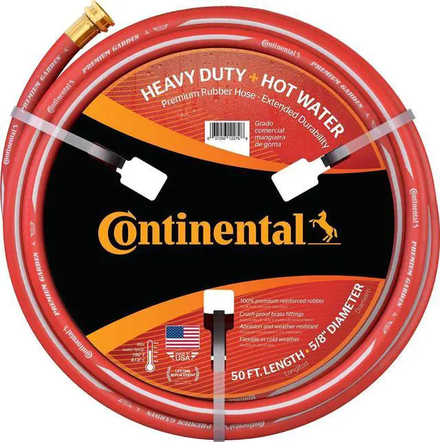 Main image of Premium Garden Red Heavy Duty Hot Water Garden Hose, 5/8in Inside Diameter x 50ft Length, Male x Female Garden Hose Thread