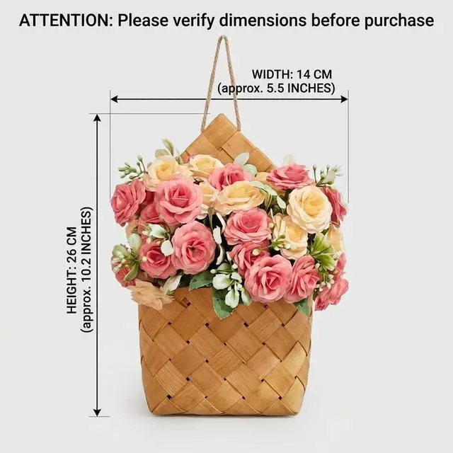 Alt view image 2 of 7 - Wall Decor - Cottage Core Decor,Artificial Flower Bouquet & Handwoven Basket,Home Hanging Decorations,Spring Decor,Door Hanging Decoration (Light Pink)