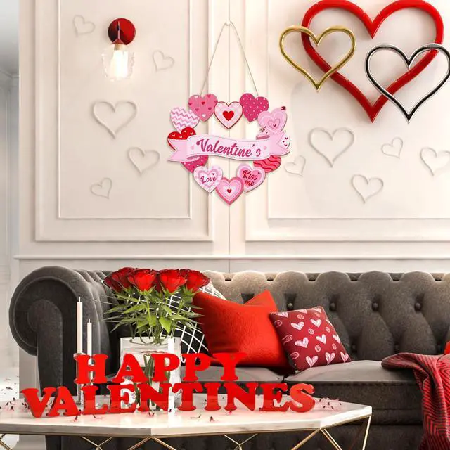 Alt view image 2 of 7 - Wooden Valentines Day Door Wreath for Front Door Sign Heart Wall Signs Valentine Decoration, Sign Welcome Hanging Crafts for Home Farmhouse Wall Decor Party Outdoor indoor Supply Heart