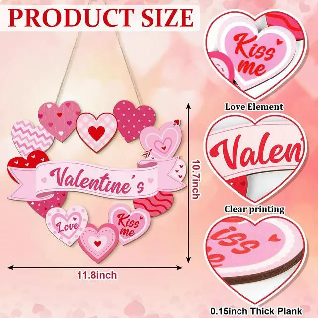 Alt view image 5 of 7 - Wooden Valentines Day Door Wreath for Front Door Sign Heart Wall Signs Valentine Decoration, Sign Welcome Hanging Crafts for Home Farmhouse Wall Decor Party Outdoor indoor Supply Heart