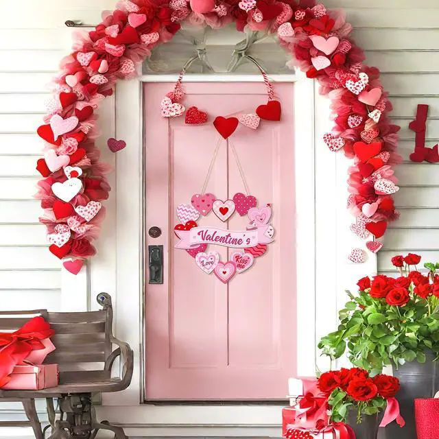 Alt view image 4 of 7 - Wooden Valentines Day Door Wreath for Front Door Sign Heart Wall Signs Valentine Decoration, Sign Welcome Hanging Crafts for Home Farmhouse Wall Decor Party Outdoor indoor Supply Heart