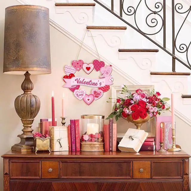 Alt view image 6 of 7 - Wooden Valentines Day Door Wreath for Front Door Sign Heart Wall Signs Valentine Decoration, Sign Welcome Hanging Crafts for Home Farmhouse Wall Decor Party Outdoor indoor Supply Heart