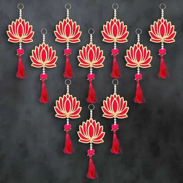 Main image of Pack of 10 Lotus Hangings for Diwali Decoration Floral Wall Hangings for Temple, Wedding, Festival, and Christmas Decor (9 Inch x 4 Inch) Latkan Toran