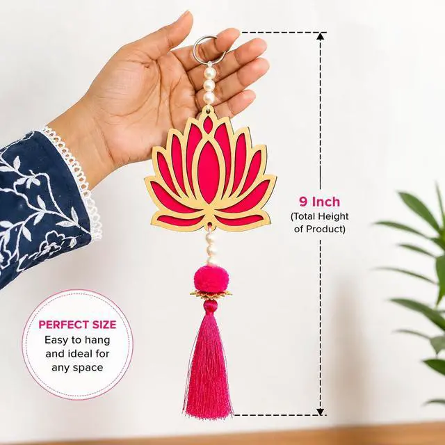 Alt view image 2 of 7 - Pack of 10 Lotus Hangings for Diwali Decoration Floral Wall Hangings for Temple, Wedding, Festival, and Christmas Decor (9 Inch x 4 Inch) Latkan Toran