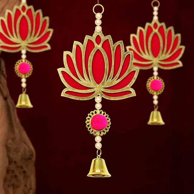 Alt view image 4 of 7 - Lotus Backdrop Hanging Pooja Decor | Plastic, 9 Inch | Set of 10 | Indian Pooja Decorations for Home, Navratri, Wedding | Puja Decoration for Home, Wedding Decorations