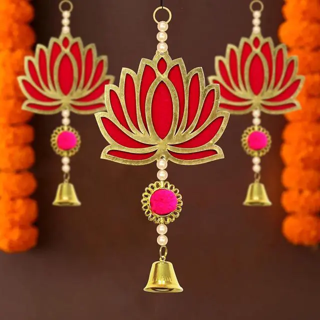 Alt view image 5 of 7 - Lotus Backdrop Hanging Pooja Decor | Plastic, 9 Inch | Set of 10 | Indian Pooja Decorations for Home, Navratri, Wedding | Puja Decoration for Home, Wedding Decorations