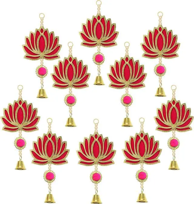 Alt view image 6 of 7 - Lotus Backdrop Hanging Pooja Decor | Plastic, 9 Inch | Set of 10 | Indian Pooja Decorations for Home, Navratri, Wedding | Puja Decoration for Home, Wedding Decorations