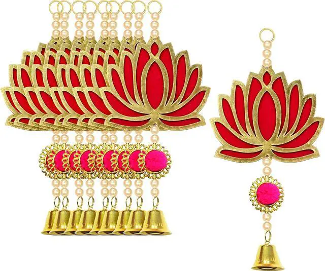 Alt view image 7 of 7 - Lotus Backdrop Hanging Pooja Decor | Plastic, 9 Inch | Set of 10 | Indian Pooja Decorations for Home, Navratri, Wedding | Puja Decoration for Home, Wedding Decorations