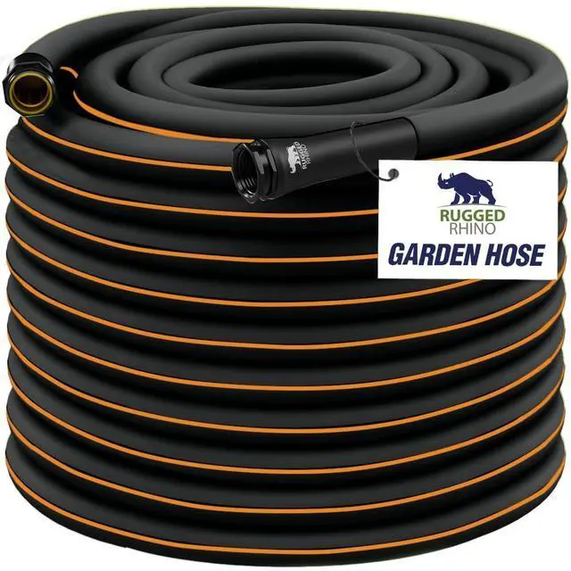 Main image of Heavy Duty Garden Hose 25ft x 5/8in, Anti-Kink and Leakproof, Durable 4-Layer Construction, 500 PSI Burst, All Weather Outdoor Watering for Lawn, Garden, Flowers, Black and Orange