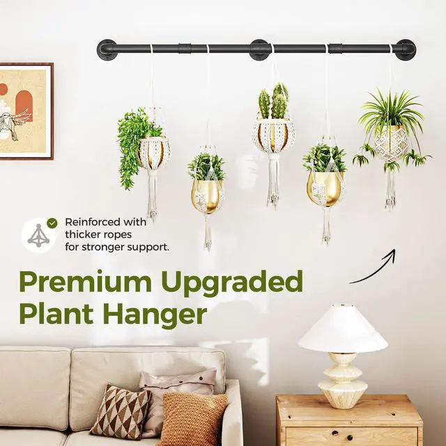 Alt view image 3 of 7 - Window Plant Hanger Indoor 63in Hanging Planters for Indoor Plants Hanging Plants Holder Hanging Rod Window Plant Shelves Wall Planters Pot/Chain/Plant Not Included(Black)