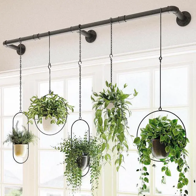 Main image of Window Plant Hanger Indoor 63in Hanging Planters for Indoor Plants Hanging Plants Holder Hanging Rod Window Plant Shelves Wall Planters Pot/Chain/Plant Not Included(Black)