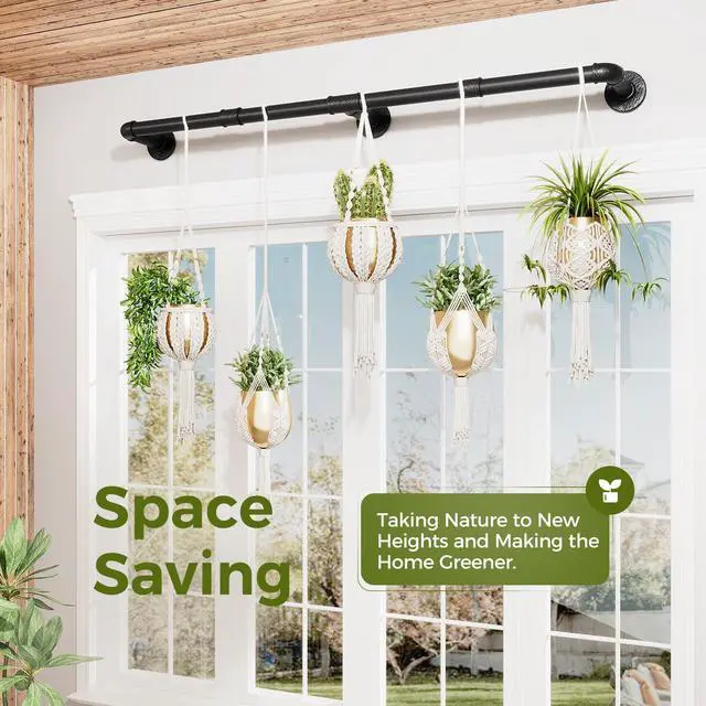 Alt view image 6 of 7 - Window Plant Hanger Indoor 63in Hanging Planters for Indoor Plants Hanging Plants Holder Hanging Rod Window Plant Shelves Wall Planters Pot/Chain/Plant Not Included(Black)