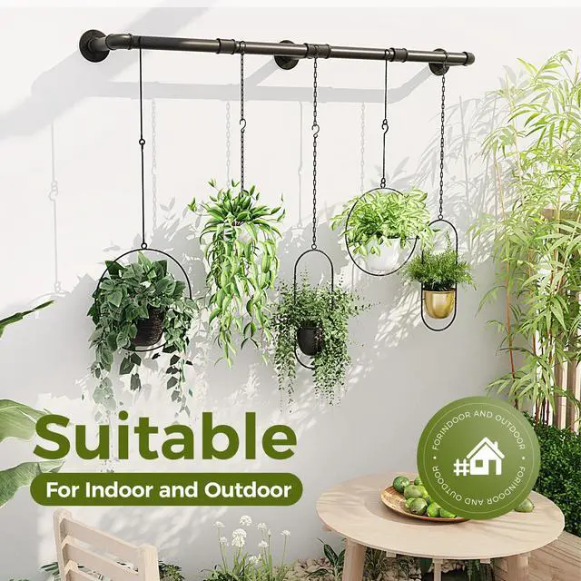 Alt view image 7 of 7 - Window Plant Hanger Indoor 63in Hanging Planters for Indoor Plants Hanging Plants Holder Hanging Rod Window Plant Shelves Wall Planters Pot/Chain/Plant Not Included(Black)