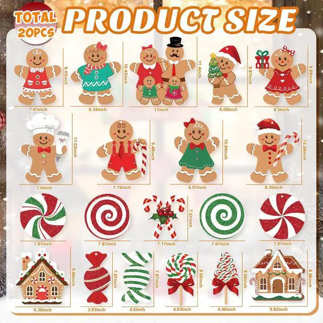 Alt view image 2 of 7 - 20 Pcs Gingerbread Christmas Decorations Outdoor Large Gingerbread Hanging Xmas Candy Ginger Bread House Decor Double Sided Printing Sign for Tree Yard Porch Office Home Holiday Outside Indoor Merry