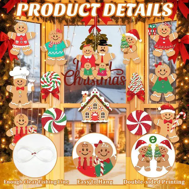 Alt view image 3 of 7 - 20 Pcs Gingerbread Christmas Decorations Outdoor Large Gingerbread Hanging Xmas Candy Ginger Bread House Decor Double Sided Printing Sign for Tree Yard Porch Office Home Holiday Outside Indoor Merry