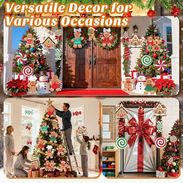Alt view image 7 of 7 - 20 Pcs Gingerbread Christmas Decorations Outdoor Large Gingerbread Hanging Xmas Candy Ginger Bread House Decor Double Sided Printing Sign for Tree Yard Porch Office Home Holiday Outside Indoor Merry