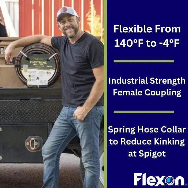 Alt view image 3 of 6 - Flextreme Pro 5/8" x 50ft Performance Rubber Garden Hose Heavy-Duty, Kink-Resistant, All-Weather Flexibility, Industrial-Grade Couplings, Durable Outdoor Watering Hose for Lawn & Garden
