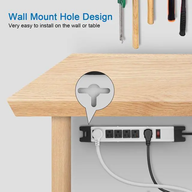 Alt view image 7 of 7 - Heavy Duty Surge Protector Power Strip - 6 Outlet Industrial With 15A, Shop Workshop Garden Metal, 6FT Cord, 1200 Joules, ETL Listed (15FT, Grey)