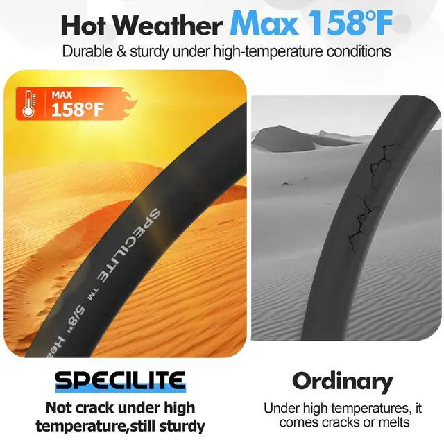Alt view image 3 of 7 - 5/8" Hot/Cold Garden Hose 50 ft with Industrial High Pressure Nozzle, Flexible & Lightweight, 600psi Burst Rubber Water hose -50-158 With 3/4"Stainless Steel Fittings for Yard, Black