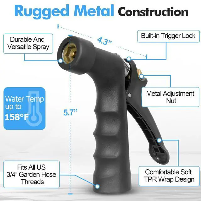 Alt view image 6 of 7 - 5/8" Hot/Cold Garden Hose 50 ft with Industrial High Pressure Nozzle, Flexible & Lightweight, 600psi Burst Rubber Water hose -50-158 With 3/4"Stainless Steel Fittings for Yard, Black